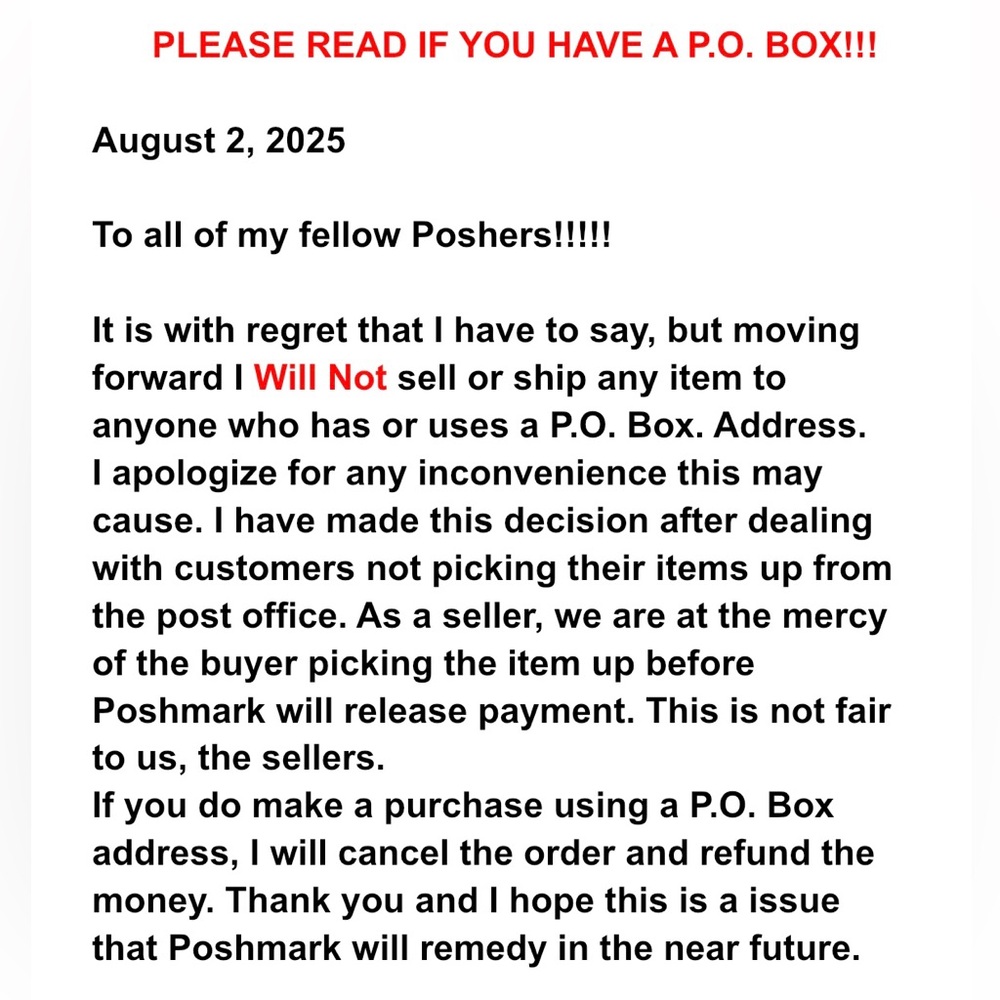 Notice About PO Box Shipping Policy